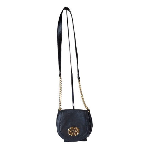 Emma Fox Black Pebbled Leather Gold Chain Crossbody Bag - Picture 1 of 9